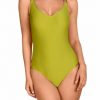 Bañador verde lima con soft control y escote en V - Vista frontal completa - Ana Faura