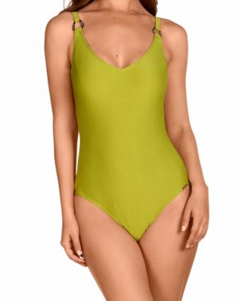 Bañador verde lima con soft control y escote en V - Vista frontal completa - Ana Faura