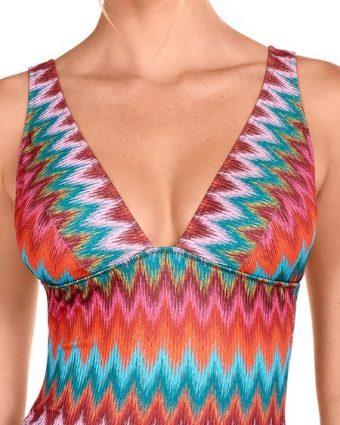 Bañador de Lurex Estampado Multicolor con Espalda Cerrada y Escote en V - Detalle del diseño - Ana Faura