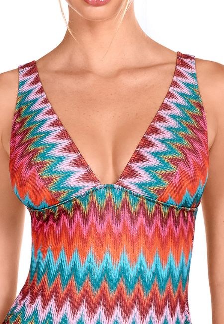 Bañador de Lurex Estampado Multicolor con Espalda Cerrada y Escote en V (Foto 2) Bañador de Lurex Estampado Multicolor con Espalda Cerrada y Escote en V - Detalle del diseño - Ana Faura