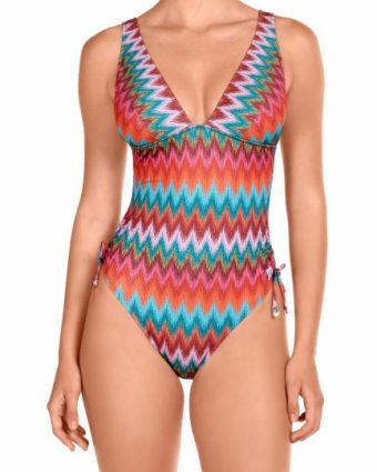 Bañador de Lurex Estampado Multicolor con Espalda Cerrada y Escote en V - Vista frontal completa - Ana Faura