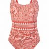 Bañador moldeador Soft Control de corte clásico y estampado geométrico terracota - Fotografía de catálogo sin modelo - Ana Faura