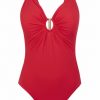 Bañador Rojo Modelador Escote V con Hebilla - Fotografía de catálogo sin modelo - Ana Faura