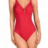 Bañador Rojo Modelador Escote V con Hebilla - Vista frontal completa - Ana Faura