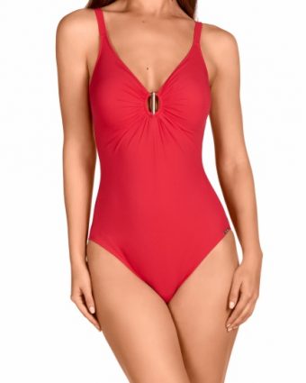 Bañador Rojo Modelador Escote V con Hebilla - Vista frontal completa - Ana Faura
