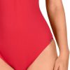 Bañador Rojo Modelador Escote V con Hebilla - Primer plano del tejido y textura - Ana Faura