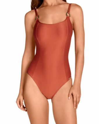 Bañador Soft Control con Escote Redondeado y Copas Preformadas Arcilla - Vista frontal completa - Ana Faura