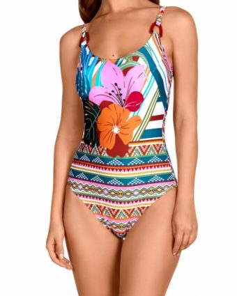Bañador Soft Control Estampado Étnico Floral Multicor con Copas B - Vista frontal completa - Ana Faura