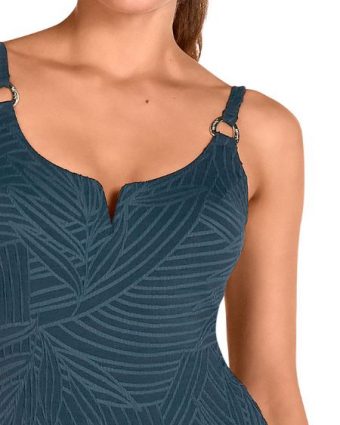 Bañador Soft Control con Escote V y Detalle Dorado Azul Petróleo - Detalle del diseño - Ana Faura
