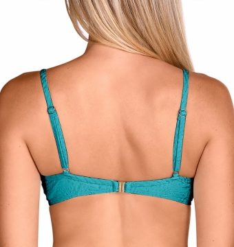 Bikini con aros y braga de lazos turquesa vibrante - Detalle del diseño - Ana Faura