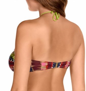 Bikini bandeau con aros y lazos estampados de colores vivos - Detalle del diseño - Ana Faura