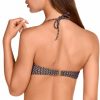 Top de Bikini Bandeau con Aros, Estampado Botánico y Atado al Cuello Oliva - Detalle del diseño - Ana Faura