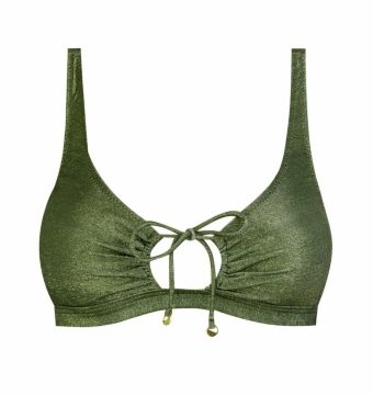 Bikini Deportivo Escote Regulable Lurex Oliva - Vista frontal completa - Ana Faura