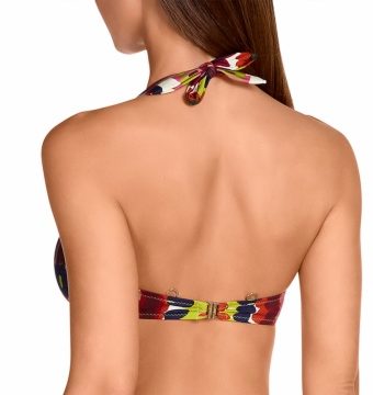 Bikini Halter con Aros y Braguita de Lazos Estampado Vibrante - Detalle del diseño - Ana Faura