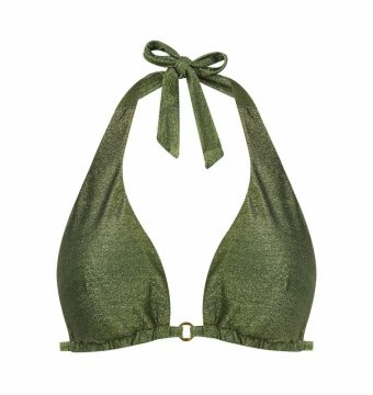 Bikini Halter con Lúrex Kaki y Hebilla Dorada - Vista frontal completa - Ana Faura