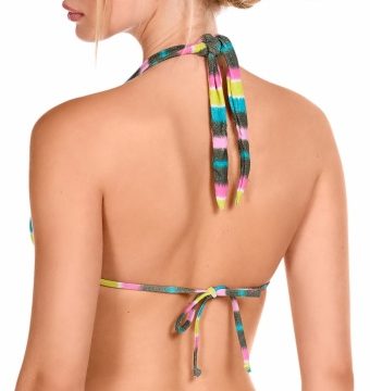 Sujetador de Bikini Halter Rayas Multicolor con Lúrex - Detalle del diseño - Ana Faura