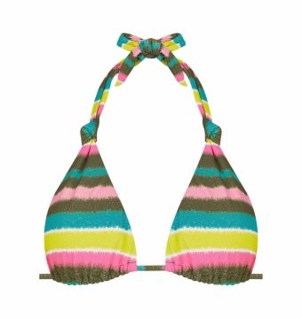 Sujetador de Bikini Halter Rayas Multicolor con Lúrex - Vista frontal completa - Ana Faura