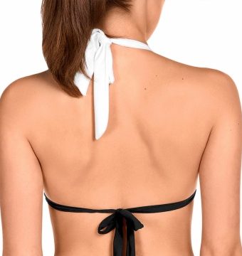 Bikini de Sujeción Halter con Push-Up y Aros Negro y Blanco - Detalle del diseño - Ana Faura