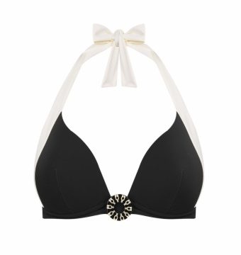 Bikini de Sujeción Halter con Push-Up y Aros Negro y Blanco - Vista frontal completa - Ana Faura