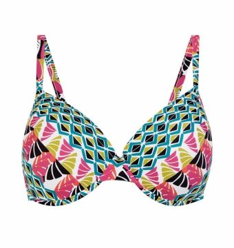 Bikini Top Geométrico con Aros y Copa B Blanco y Fucsia - Vista frontal completa - Ana Faura