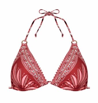 Parte de Arriba de Bikini Triángulo Copa B Étnico Rojo Terracota - Vista frontal completa - Ana Faura