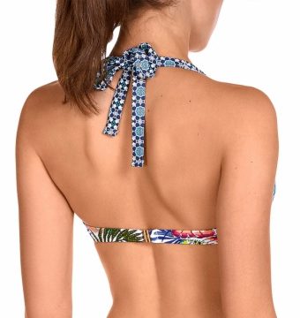 Bikini de Estampado Tropical y Étnico Azul con Aro y Halter - Detalle del diseño - Ana Faura