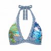 Bikini de Estampado Tropical y Étnico Azul con Aro y Halter - Vista frontal completa - Ana Faura