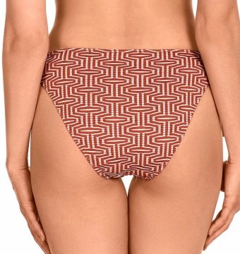 Braga de bikini con lazada y estampado geométrico en tonos tierra - Detalle del diseño - Ana Faura