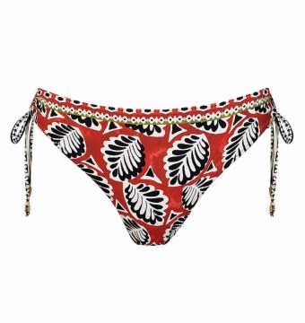 Braga de bikini lazo corredero estampado botánico negro y rojo - Vista frontal completa - Ana Faura