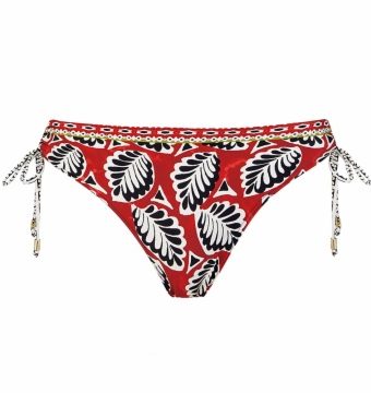 Braga de Bikini con Lazo Corredizo Estampado Botánico Rojo Intenso - Vista frontal completa - Ana Faura