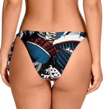 Braga de Bikini de Lazos con Estampado Étnico en Negro y Rojo - Detalle del diseño - Ana Faura