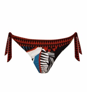 Braga de Bikini de Lazos con Estampado Étnico en Negro y Rojo - Vista frontal completa - Ana Faura