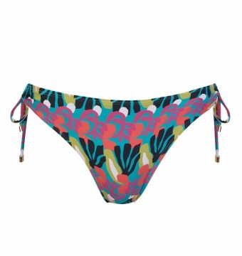 Braga de Bikini con Lazos Estampado Orgánico Cian y Fucsia - Vista frontal completa - Ana Faura