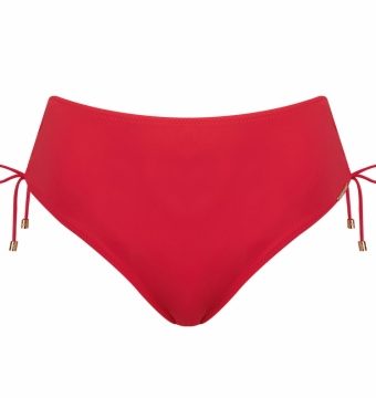 Braga de bikini de talle alto con lazos y ajuste adaptable, en rojo intenso - Vista frontal completa - Ana Faura