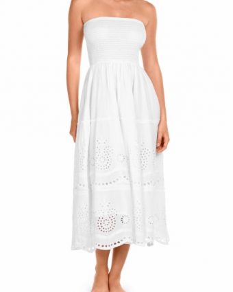 Falda larga y vestido multiposición troquelado de algodón blanco - Vista frontal completa - Ana Faura