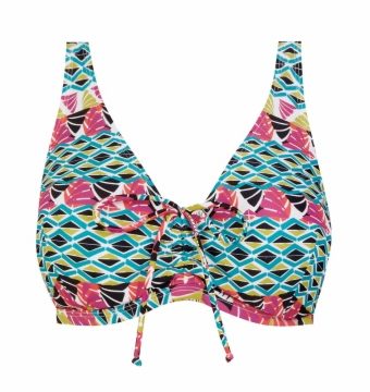 Sujetador de Bikini con Aros y Copas D Estampado Geométrico Multicolor - Vista frontal completa - Ana Faura
