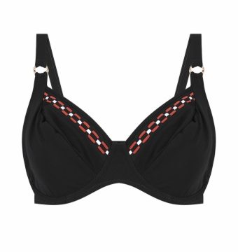Sujetador de Bikini con Aros Copa D y Diseño Geométrico Negro - Vista frontal completa - Ana Faura