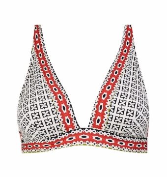 Sujetador de Bikini con Aros y Estampado Étnico en Negro y Rojo - Vista frontal completa - Ana Faura