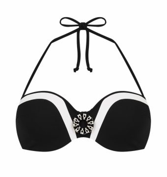 Sujetador Bikini Balconette Halter Negro y Blanco - Vista frontal completa - Ana Faura