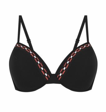 Sujetador de Bikini Balconette con Aros y Preformado Negro con Detalle Geométrico - Vista frontal completa - Ana Faura