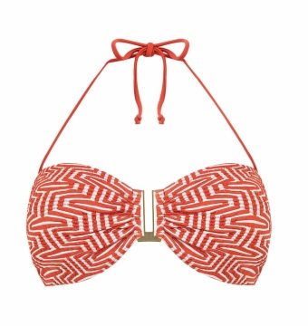 Sujetador de Bikini Bandeau Estampado Geométrico Terracota - Vista frontal completa - Ana Faura