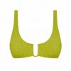 Sujetador de Bikini con escote pronunciado y textura verde lima - Vista frontal completa - Ana Faura