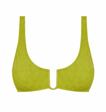 Sujetador de Bikini con escote pronunciado y textura verde lima - Vista frontal completa - Ana Faura