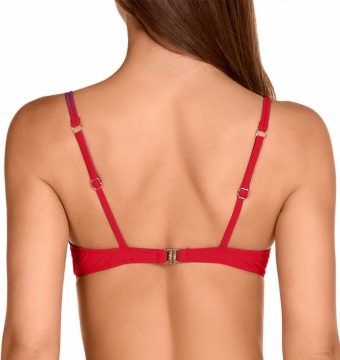 Sujetador de Bikini con Aros y Frunce Rojo Intenso - Detalle del diseño - Ana Faura