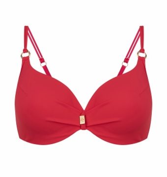 Sujetador de Bikini con Aros y Frunce Rojo Intenso - Vista frontal completa - Ana Faura