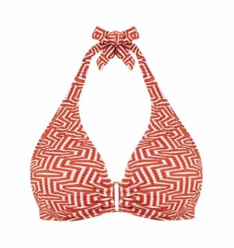 Sujetador de Bikini Halter Copa C estampado geométrico teja - Vista frontal completa - Ana Faura