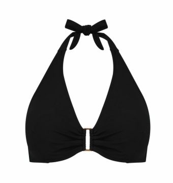 Sujetador de Bikini Halter Copa C Negro con Aros - Vista frontal completa - Ana Faura