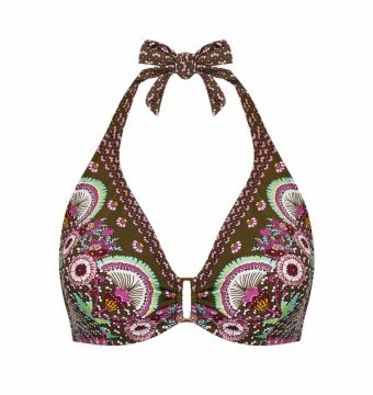 Sujetador de Bikini Halter con Aros y Estampado Botánico - Vista frontal completa - Ana Faura