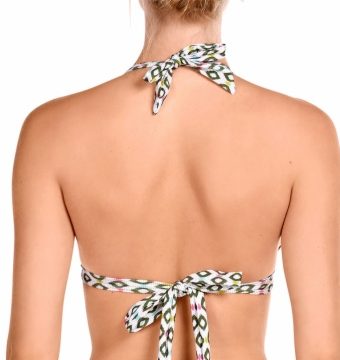 Sujetador de Bikini Halter Estampado Geométrico Lurex - Detalle del diseño - Ana Faura