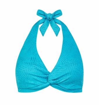 Sujetador de Bikini Halter con Aros y Copas C Azul Turquesa - Vista frontal completa - Ana Faura
